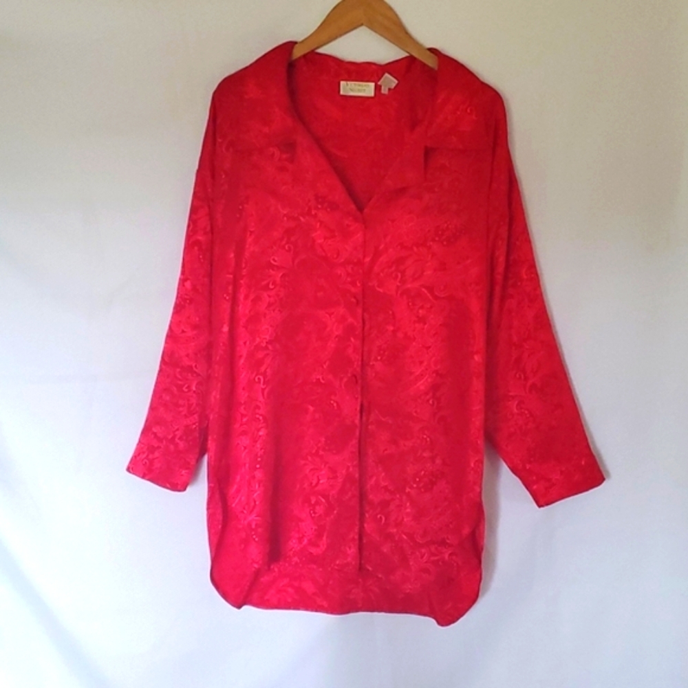 Victoria's Secret Silky Red Night Gown Floral Pattern Size Medium